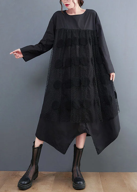 maxi dresses for weddingsBlack Patchwork Cotton Maxi Dresses Asymmetrical Spring