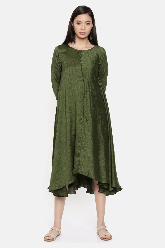 midi dresses with sleevesRust Green Midi Dress