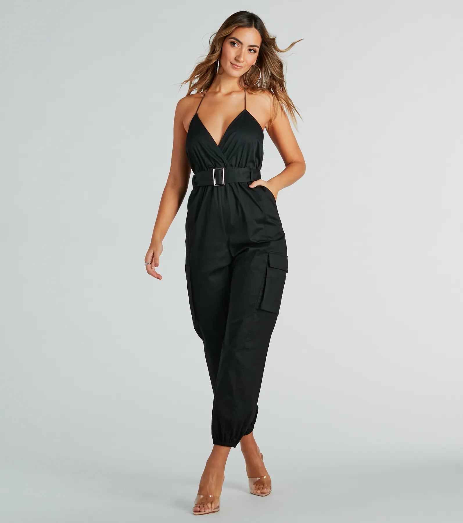 women's jumpsuits for winterLooking Cool Belted Cargo Twill Jumpsuit