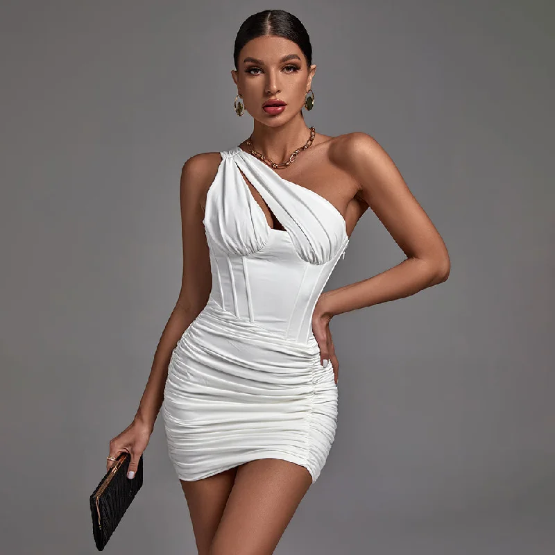 xx-large Mimi dresses for curvy womenUINKKE One Shoulder Sleeveless Asymmetrical Mini Bodycon Dress