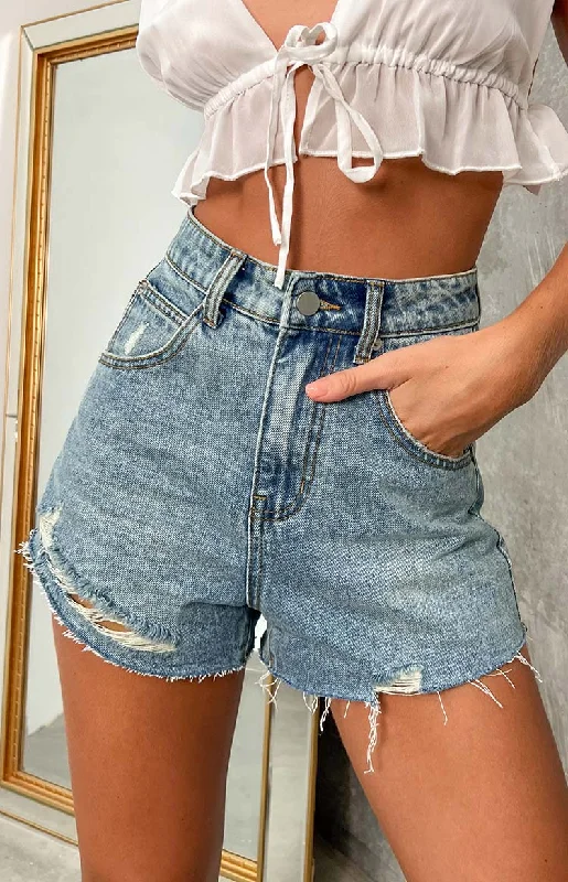 women's relaxed-fit shortsMaiah Blue Denim High Waisted Shorts