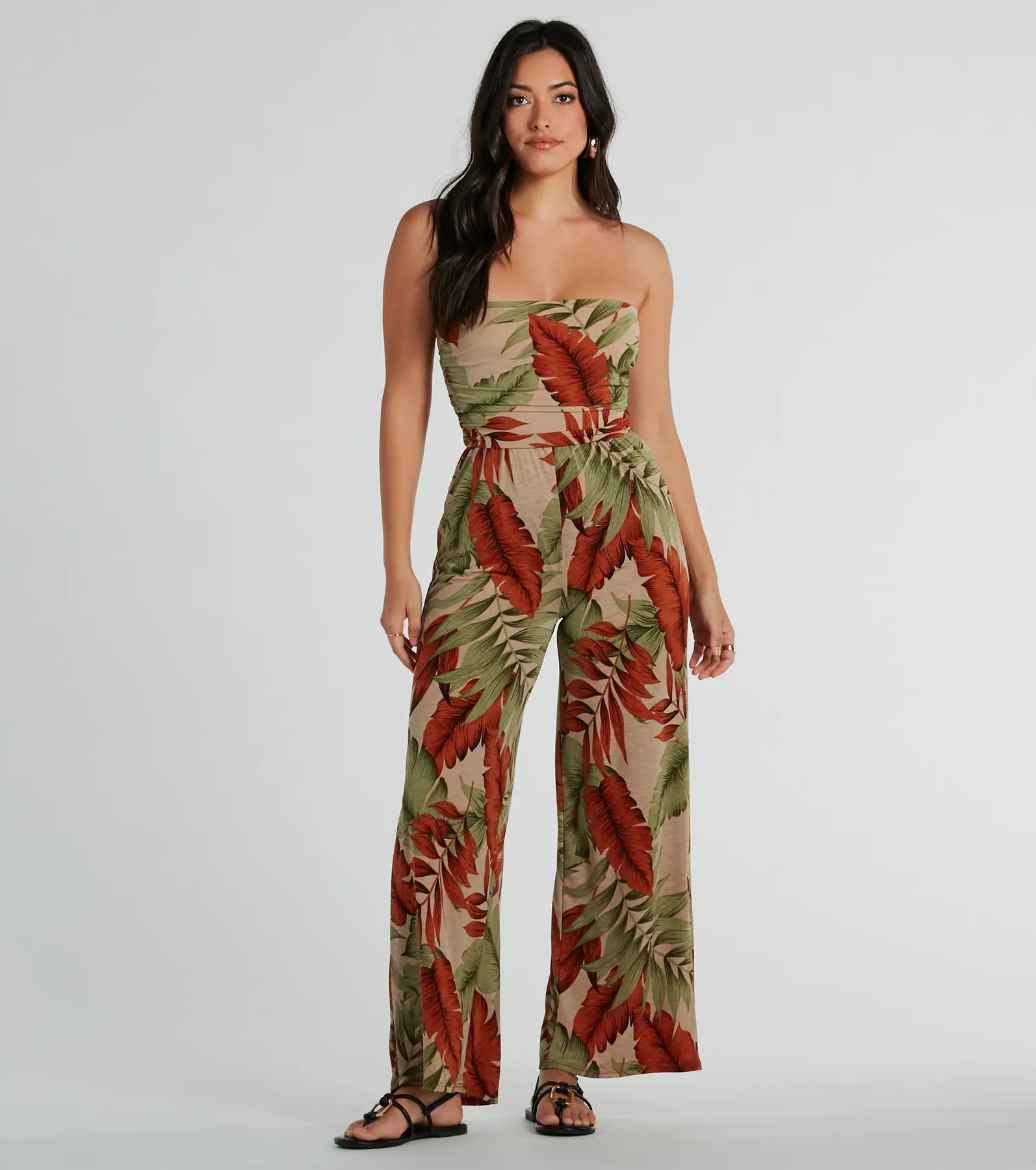 women's jumpsuits made of velvetVacay Mood Strapless Tropical Knit Jumpsuit