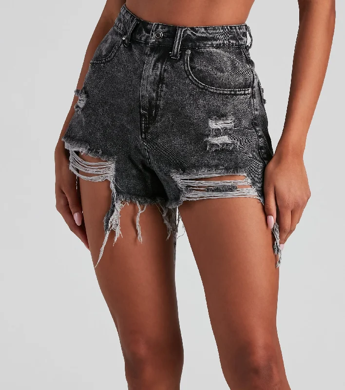 women's casual day shortsHigh Waist Acid Wash Shorts