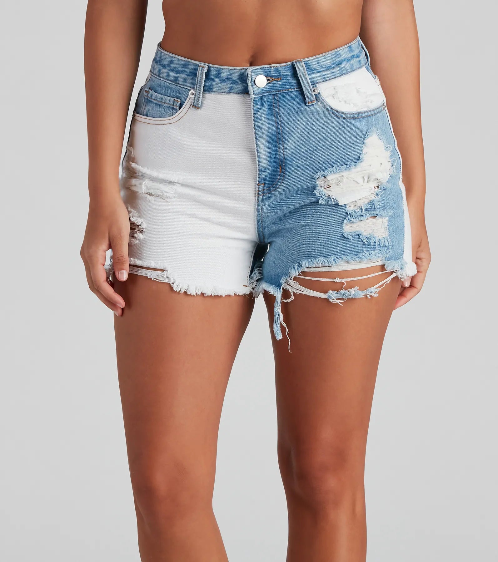 women's solid-color shortsColorblock Denim Cutoff Shorts