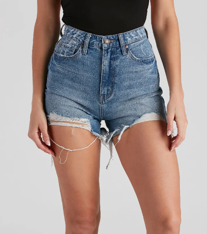 women's straight-leg shortsReese Extra High Waist Cutoff Denim Shorts by Windsor Denim