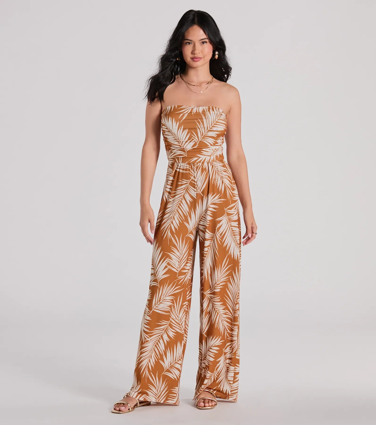 women's jumpsuits with lace detailsPrep For Paradise Strapless Tropical Jumpsuit