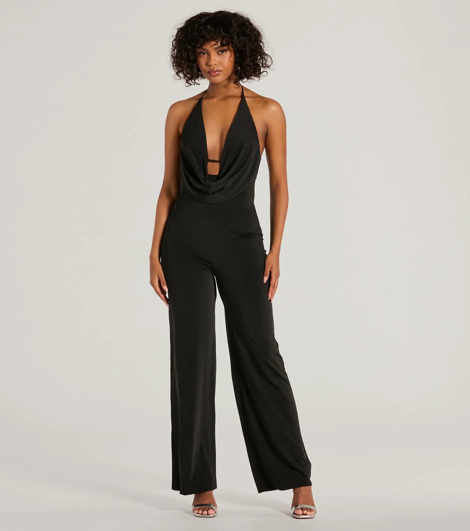 women's dressy jumpsuitsImpressive Momemt Cowl Neck Strappy Wide-Leg Jumpsuit