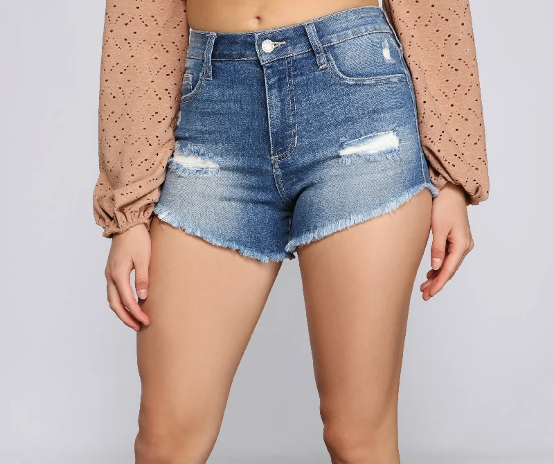 women's distressed denim shortsCool Girl Chic High Rise Denim Shorts