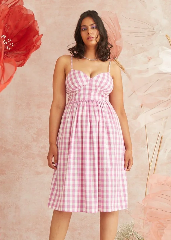 floral lace midi dressesGeorgie Pink Gingham Strappy Midi Dress