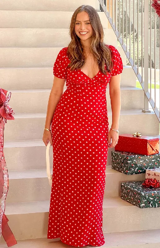 maxi dresses with beltsLovella Red Polka Dot Maxi Dress