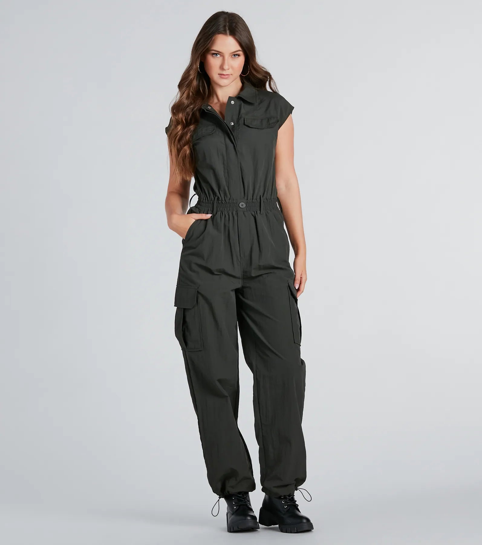 women's jumpsuits for loungingStreet Style Sleeveless Cargo Jumpsuit