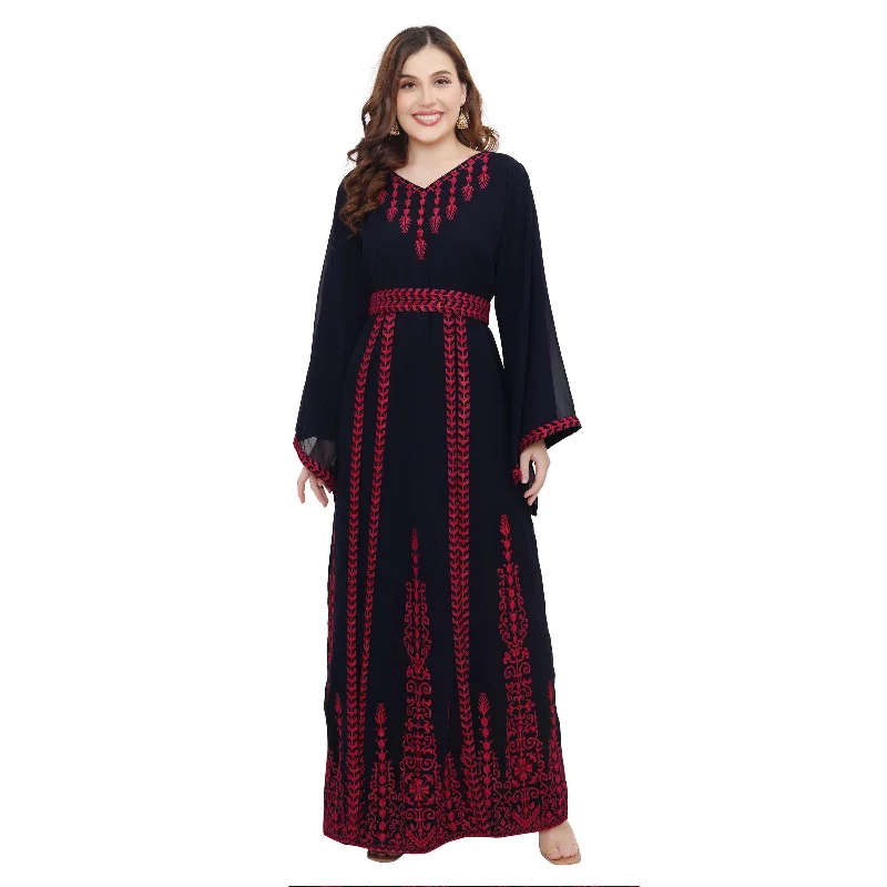 floral print maxi dressesModest Kaftan Thread Embroidered Maxi Dress