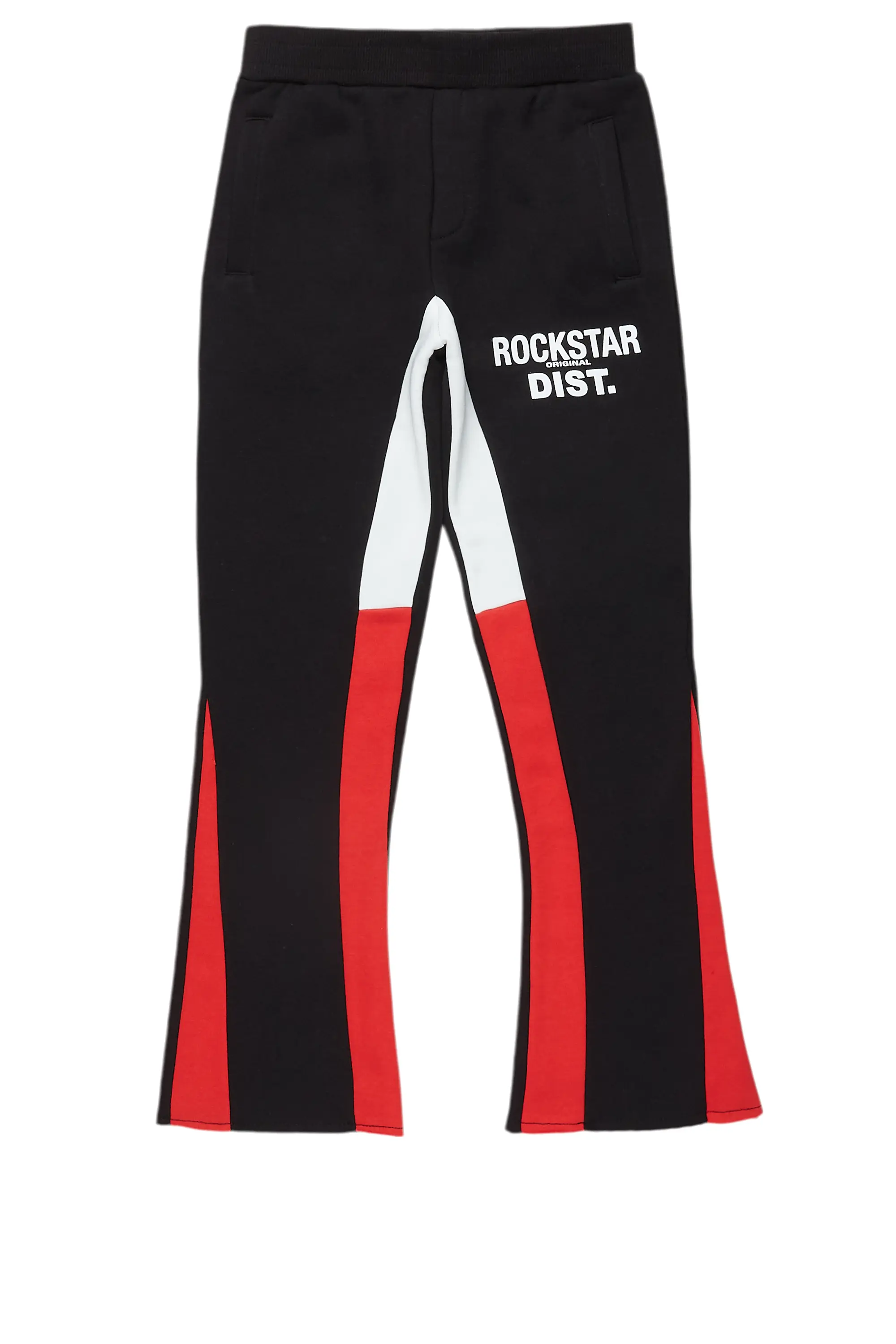 women's satin pantsBoys Alpine Black/Red Stacked Trackpant