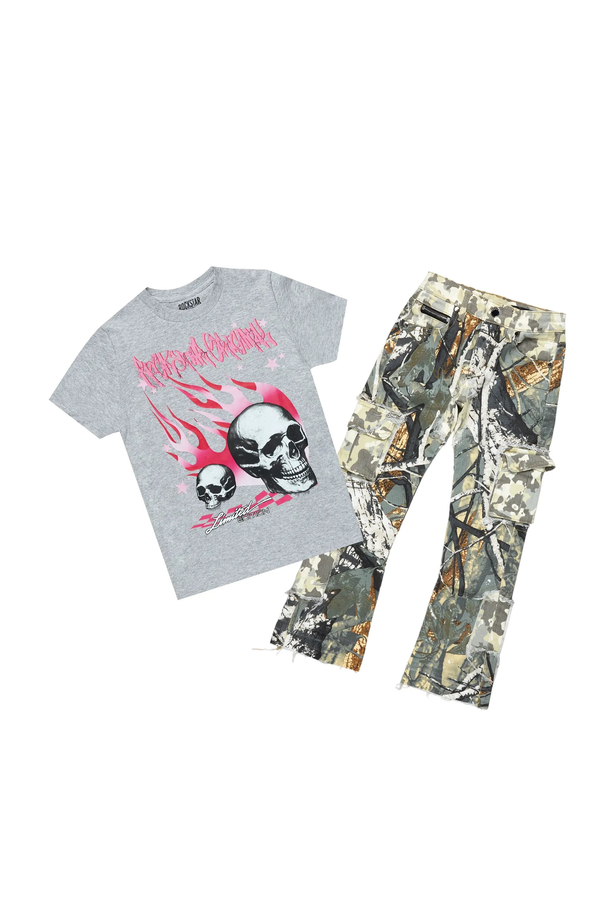 women's adventure pantsGirls Talie Tree Camo T-Shirt/Stacked Flare Jean Set