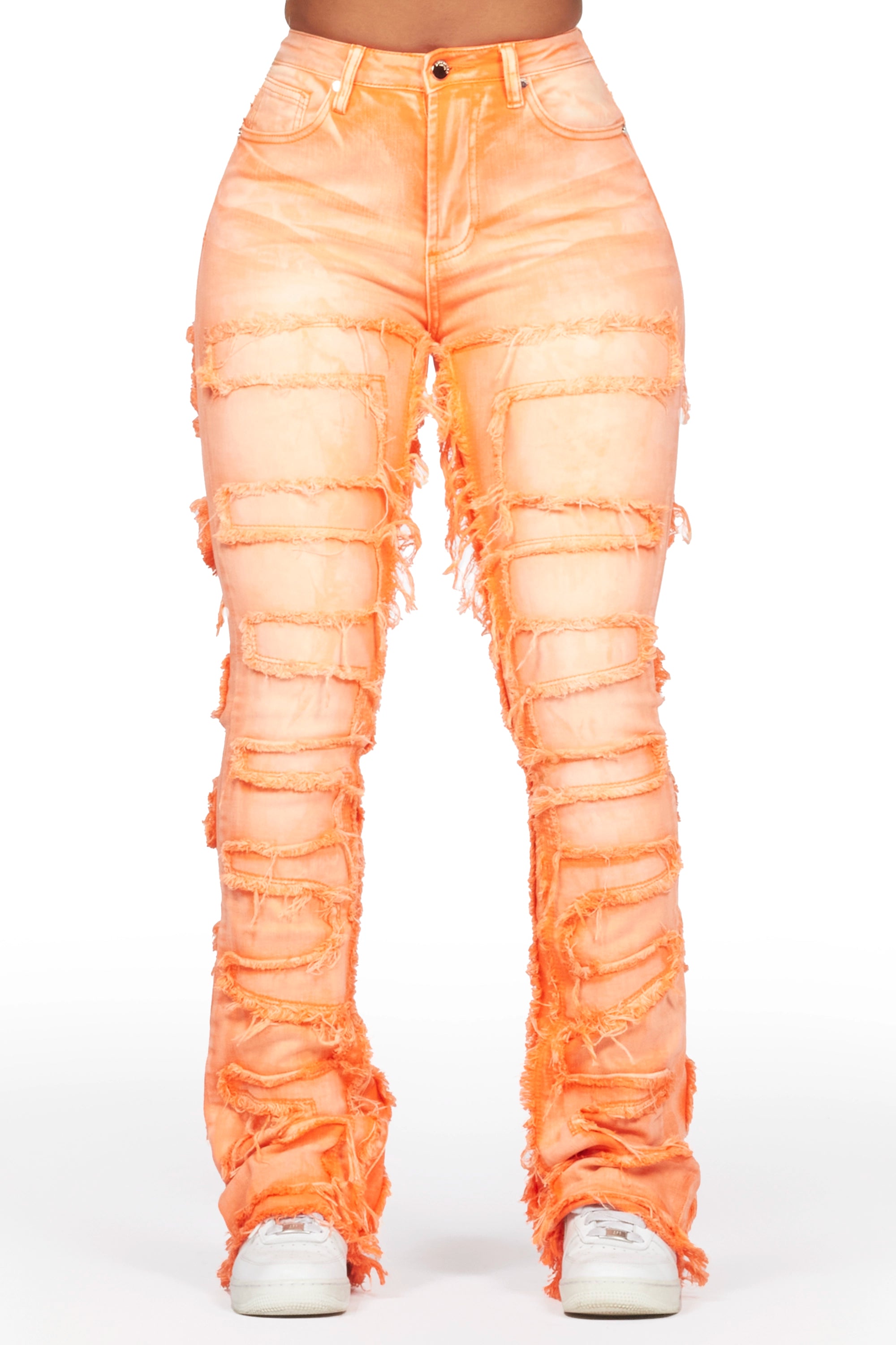 women's mini pantsZariyah Orange Stacked Flare Jean