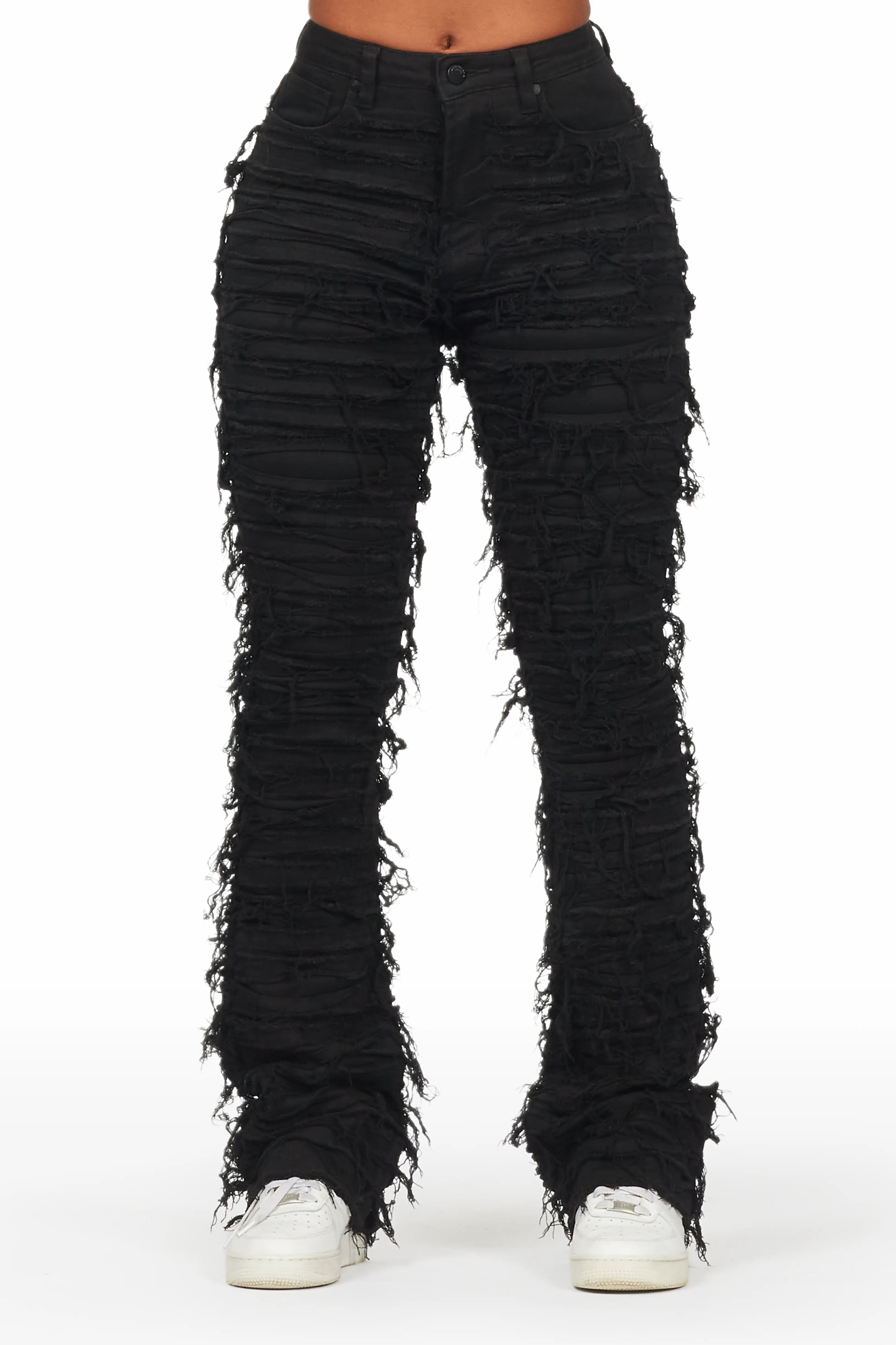 women's designer pantsMelany Black Stacked Flared Jean