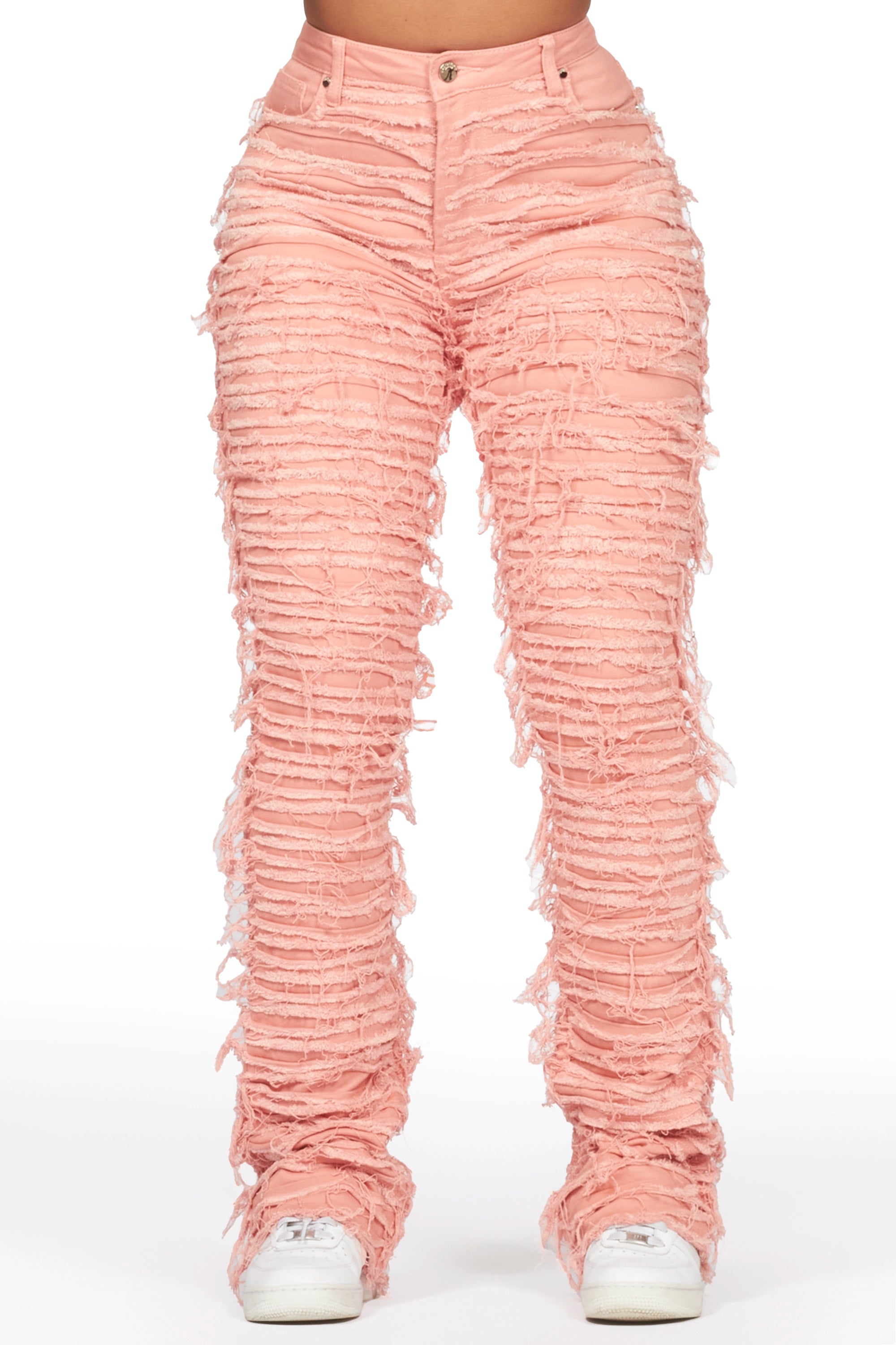 women's affordable pantsMelany Pink Stacked Flared Jean