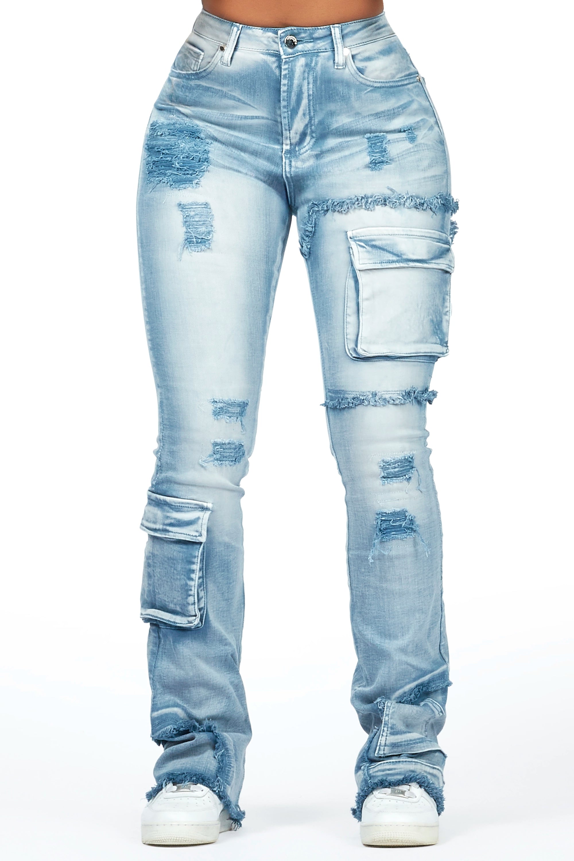 women's hot pantsKambry Blue Stacked Flare Jean