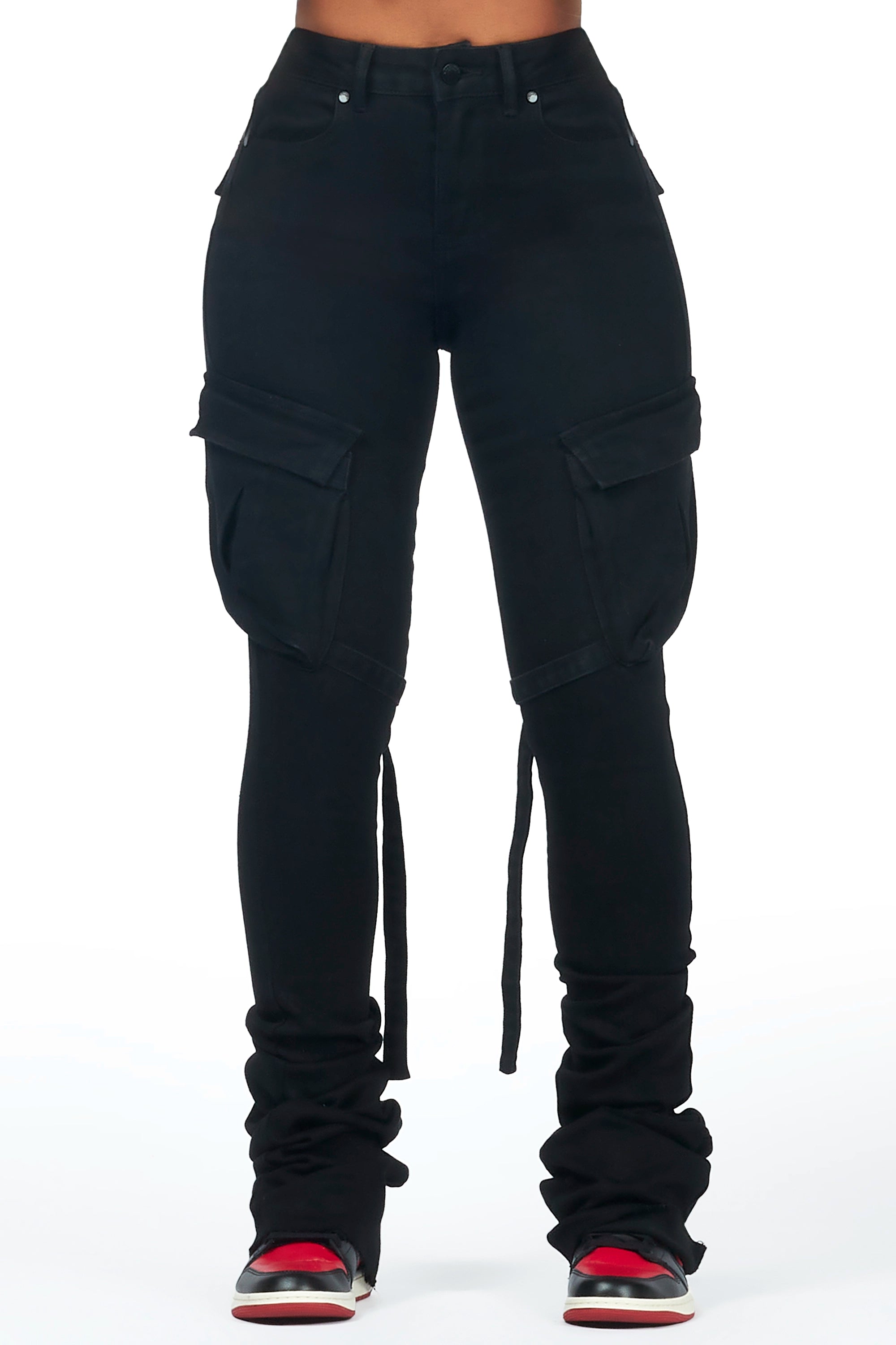 women's jogger pantsCaitlin Black Cargo Super Stacked Jean