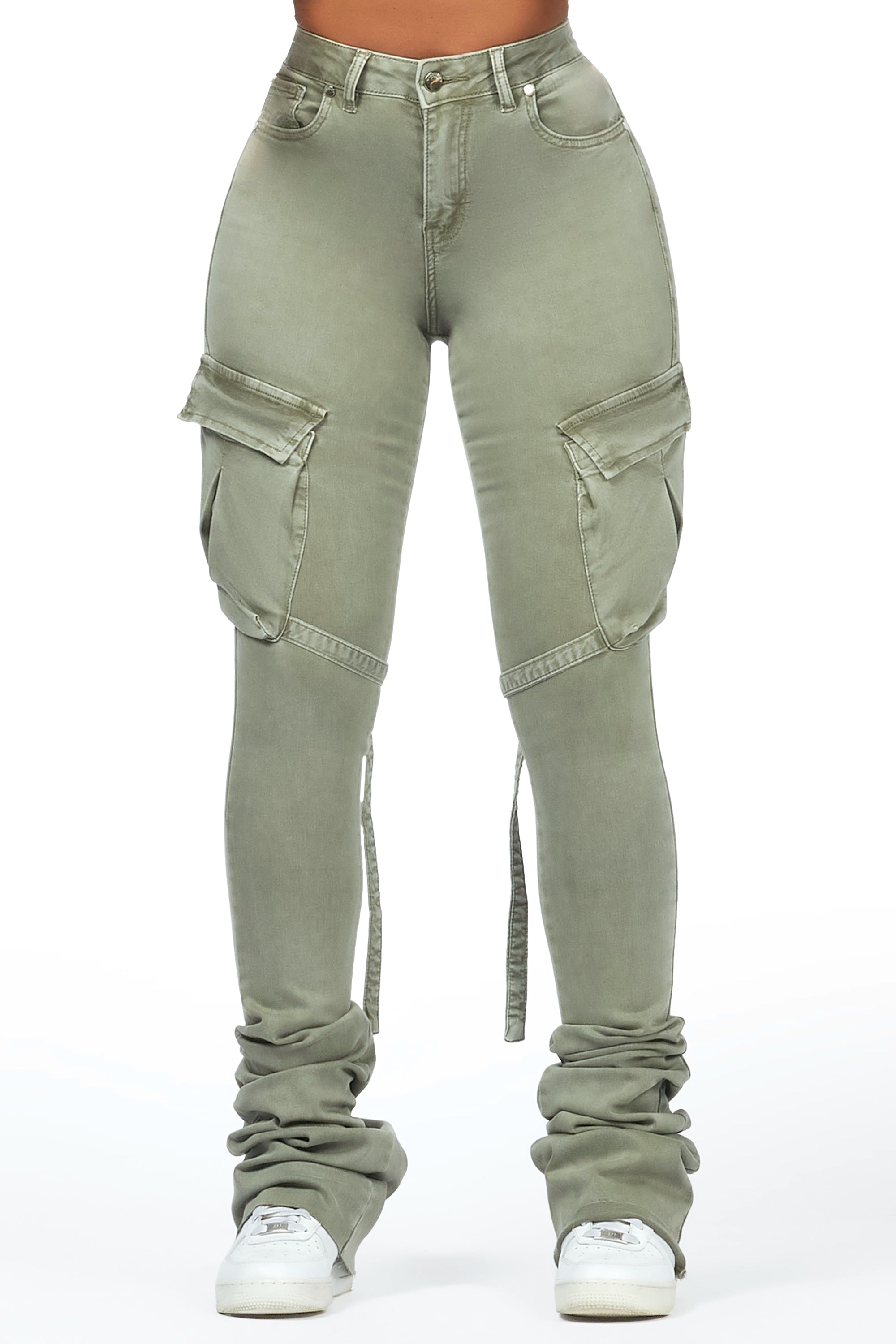 women's flare pantsCaitlin Olive Cargo Super Stacked Jean