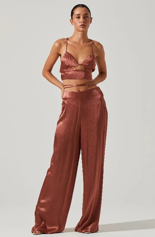 women's designer pantsAmiah Satin Tie Waist Wide Leg Pants