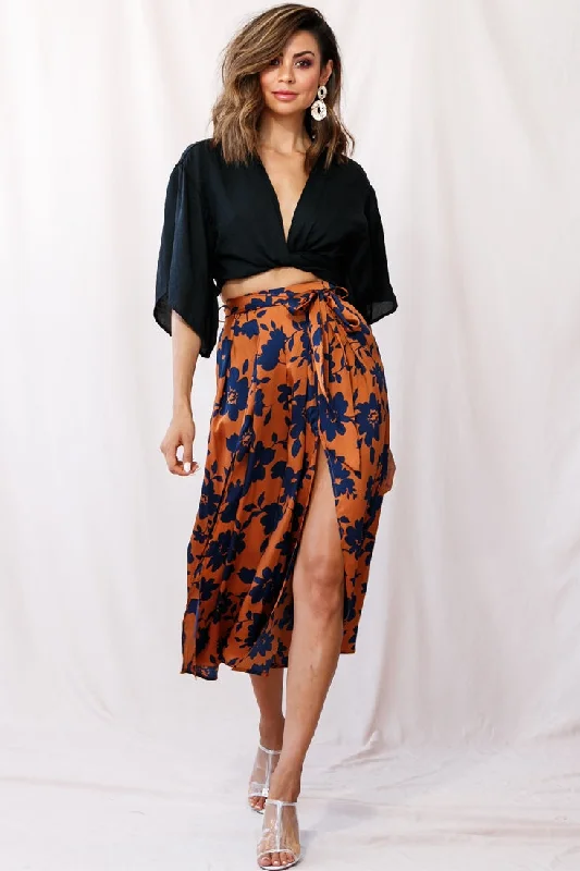 women's everyday pantsDanika Front Split Midi Culotte Pants Copper/Navy