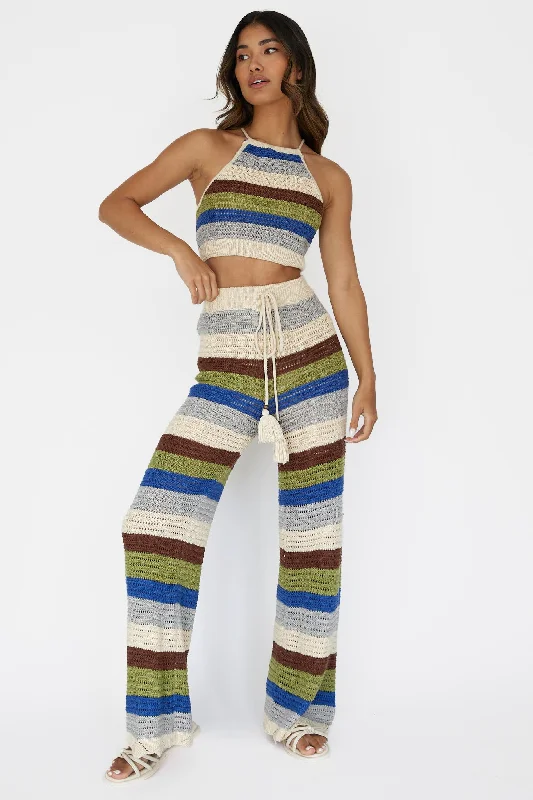 women's thermal pantsDream Believer Crochet Pants Stripe Blue Multi