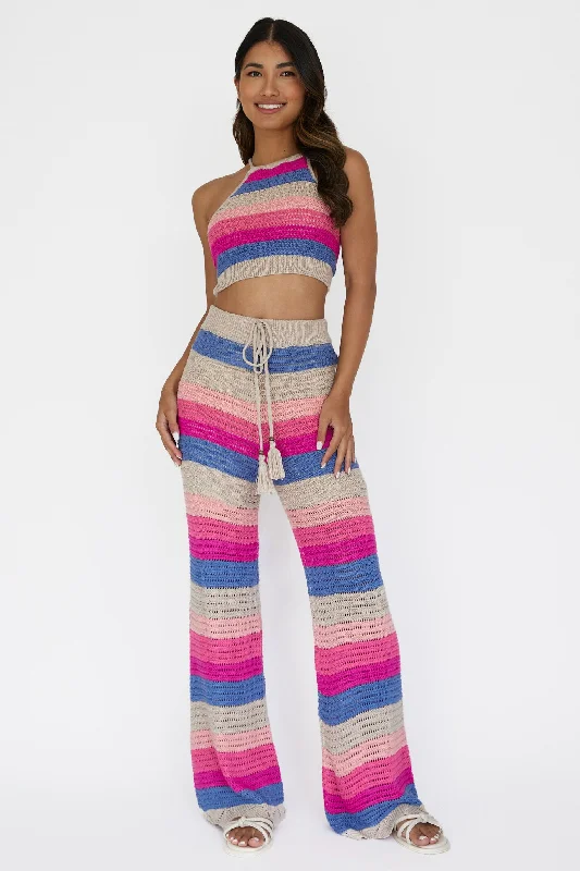 women's wide-leg pantsDream Believer Crochet Pants Stripe Pink Multi