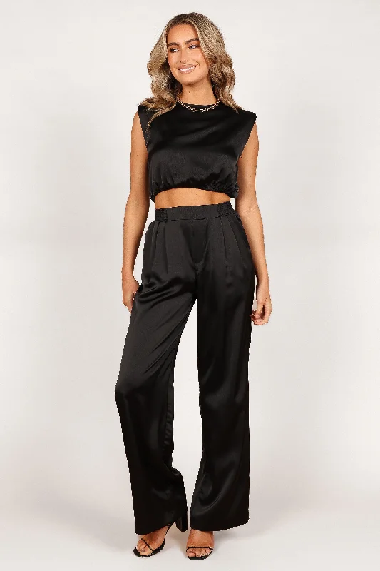 women's summer pantsElia Crop Top and Palazzo Pant Set - Black