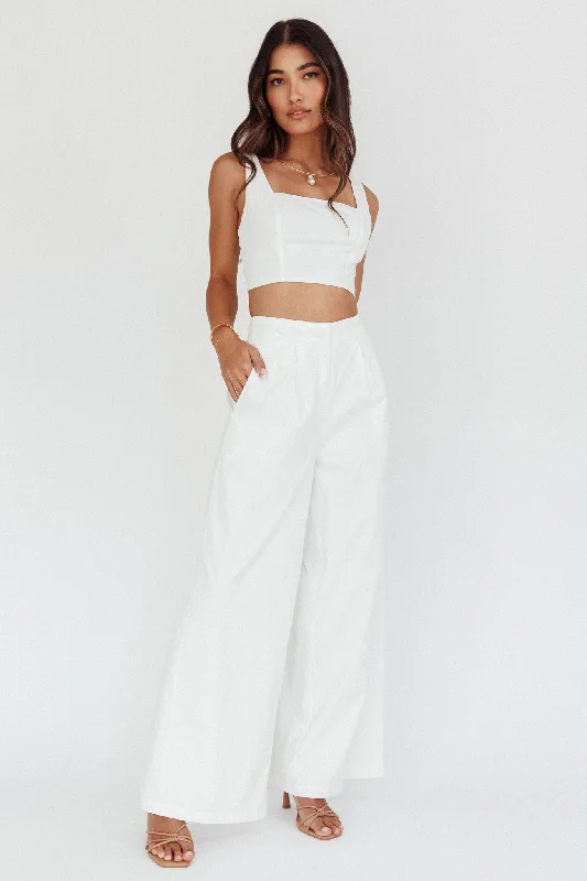 women's active pantsEmpire Wide-Leg Side Pocket Pants White