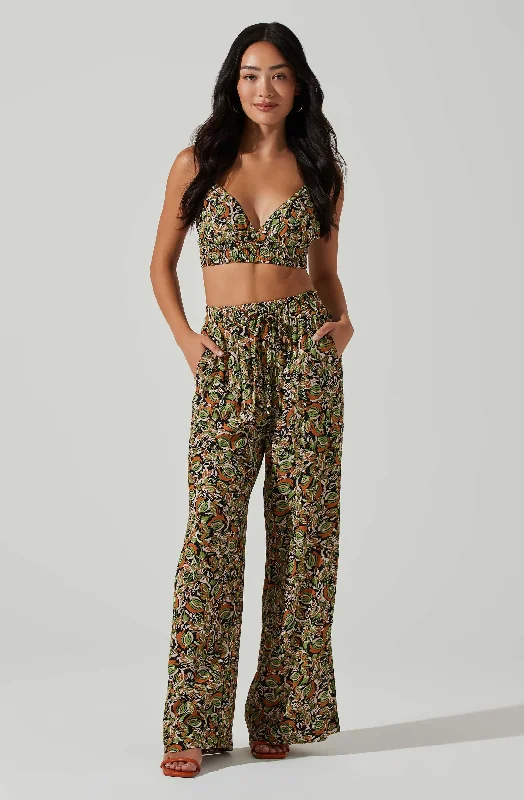 women's leggingsFemi Abstract Print Wide Leg Pants