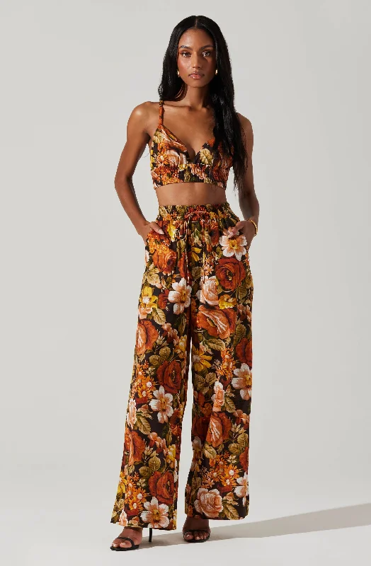 women's sophisticated pantsFemi Floral Wide Leg Pants