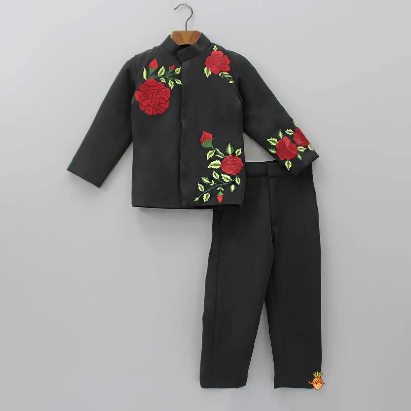 women's low-rise pantsFloral Black Coat And Pant