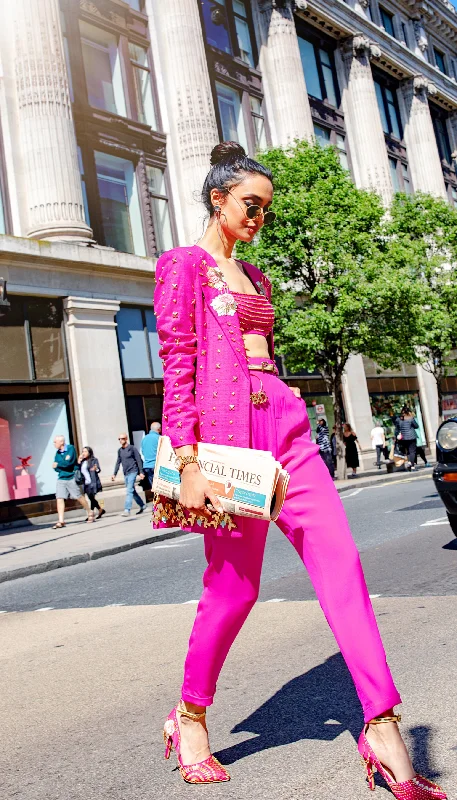 women's chic pantsGIRL BOSS - HOT PINK EMBELLISHED PANT SUIT