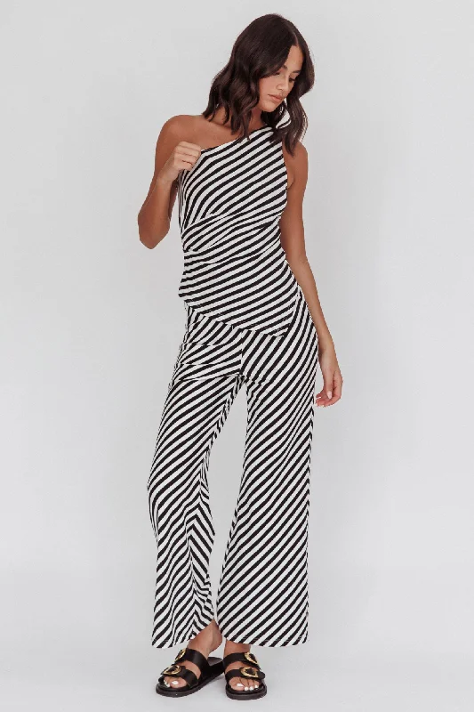 women's ankle-length pantsGolden Beach Wide Leg Pants Stripe Black