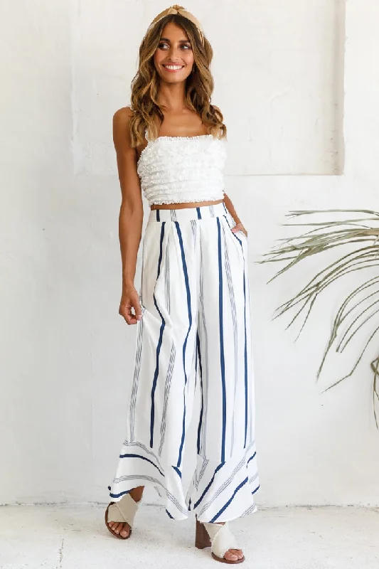 women's solid-color pantsHermosa Wide Leg Pocket Pants Stripe Print Navy