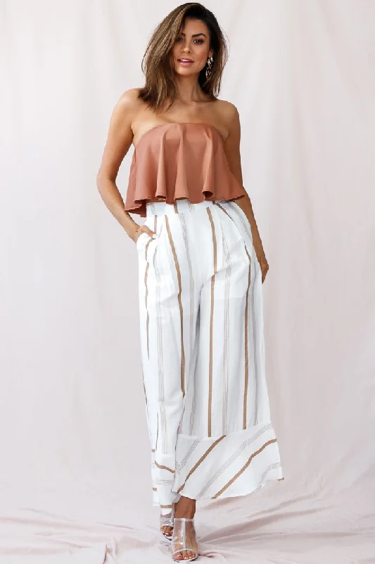 women's maternity pantsHermosa Wide Leg Pocket Pants Stripe Print Tan