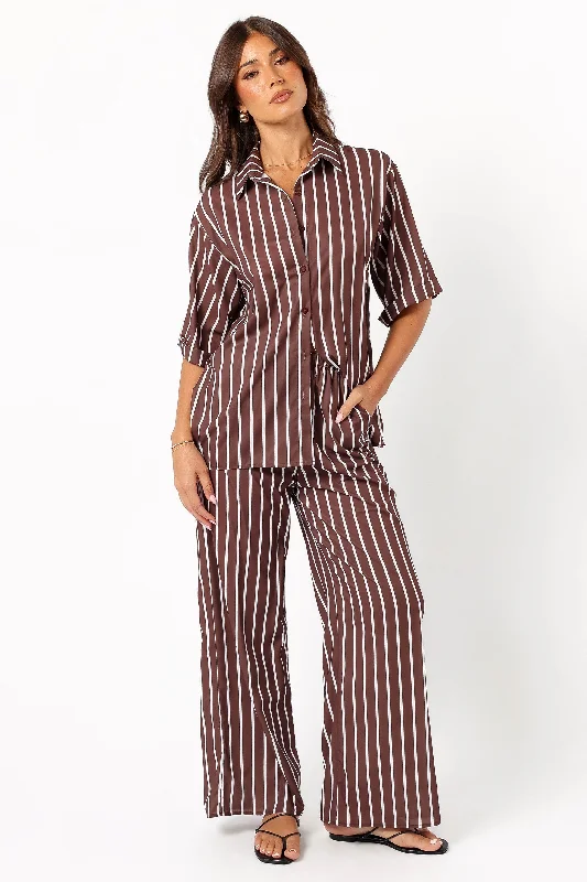 women's wedding pantsLexa Pant Set - Chocolate Cream Stripe