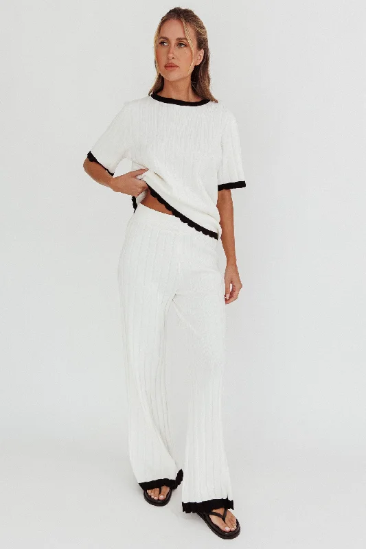 women's silk pantsLiloh Contrast Trim Ribbed Knit Pants White