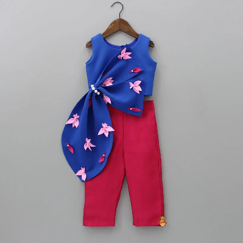 women's short pantsOversized Bowie Royal Blue Stylish Top And Fuchsia Pink Pant