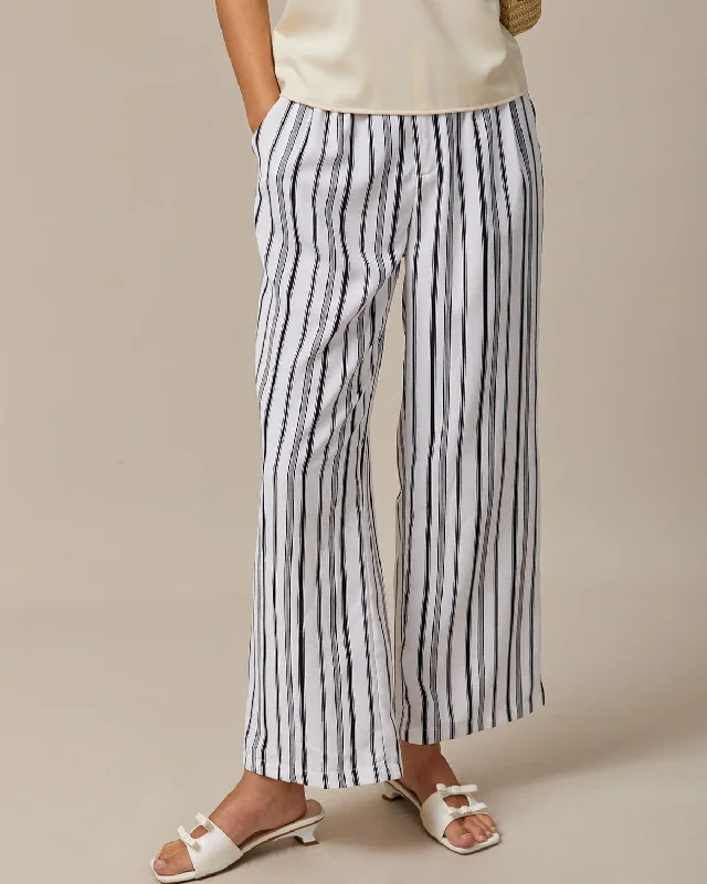 women's mini pantsThe Black Elastic Waist Striped Button Pants