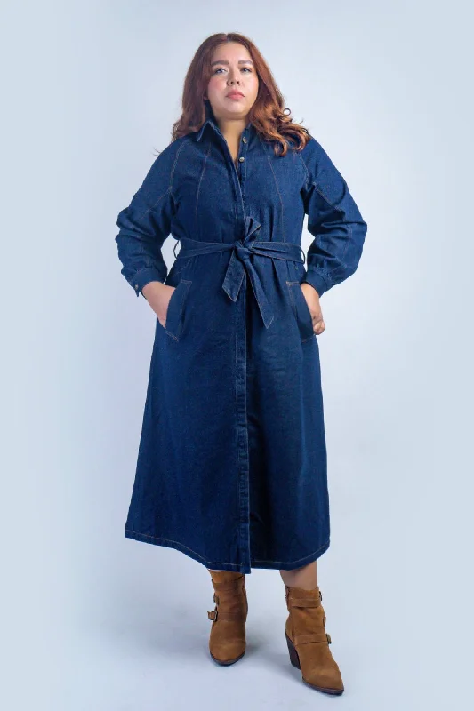 women's chiffon dressesDark Denim Belted Shirt Dress