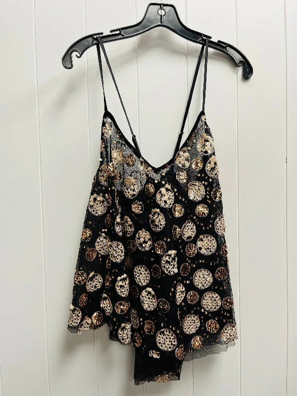 women's tops with cold-shoulder cutsTop Sleeveless By Anthropologie In Black & Gold, Size: L