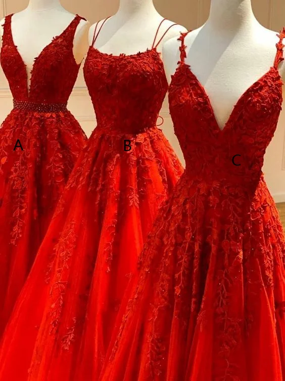 bespoke prom dressesA-Line Red Appliqued Long Prom Dress     S1559