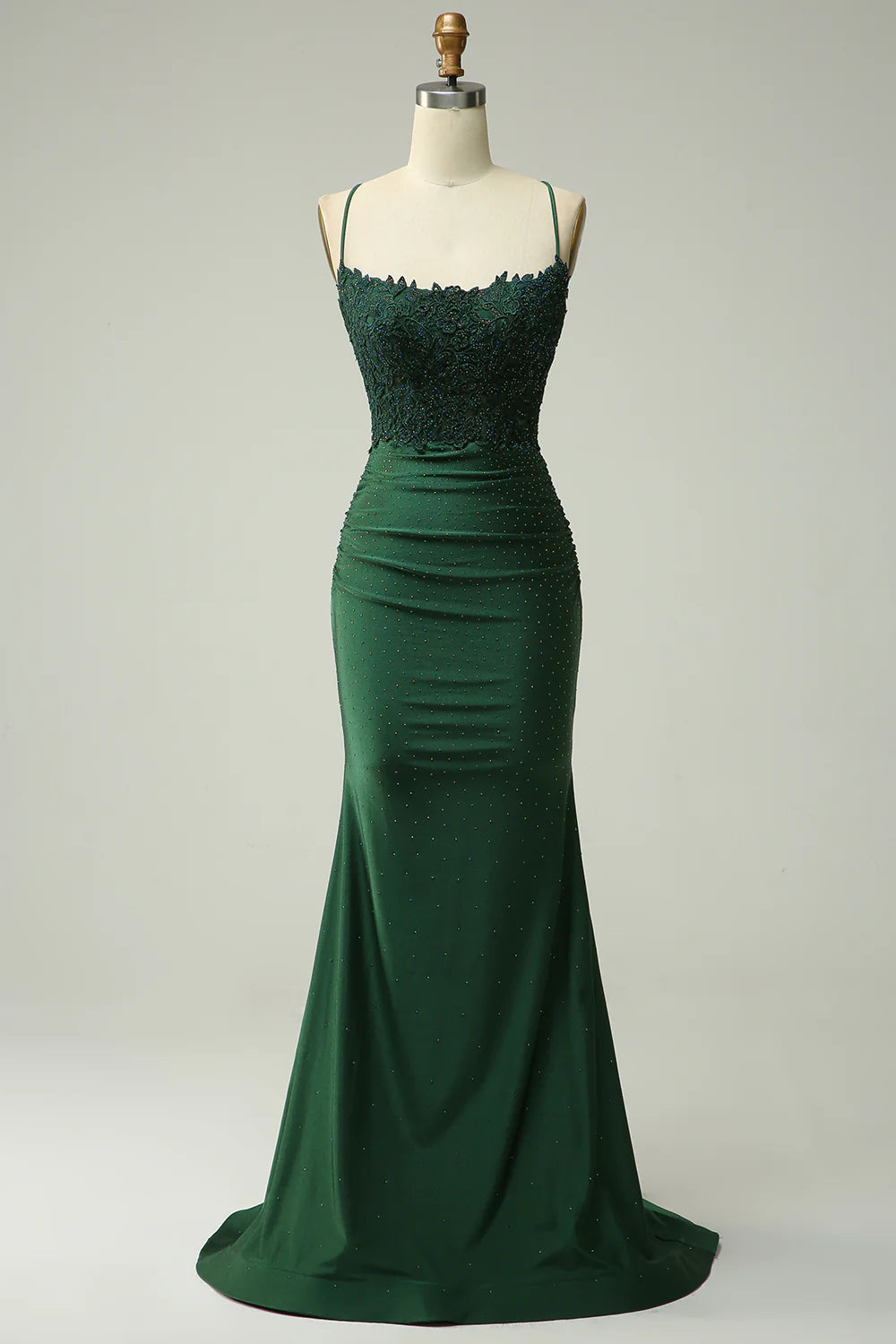 illusion neckline prom dressesAmzcw Dark Green Mermaid Halter Long Prom Dress with Appliques Beading