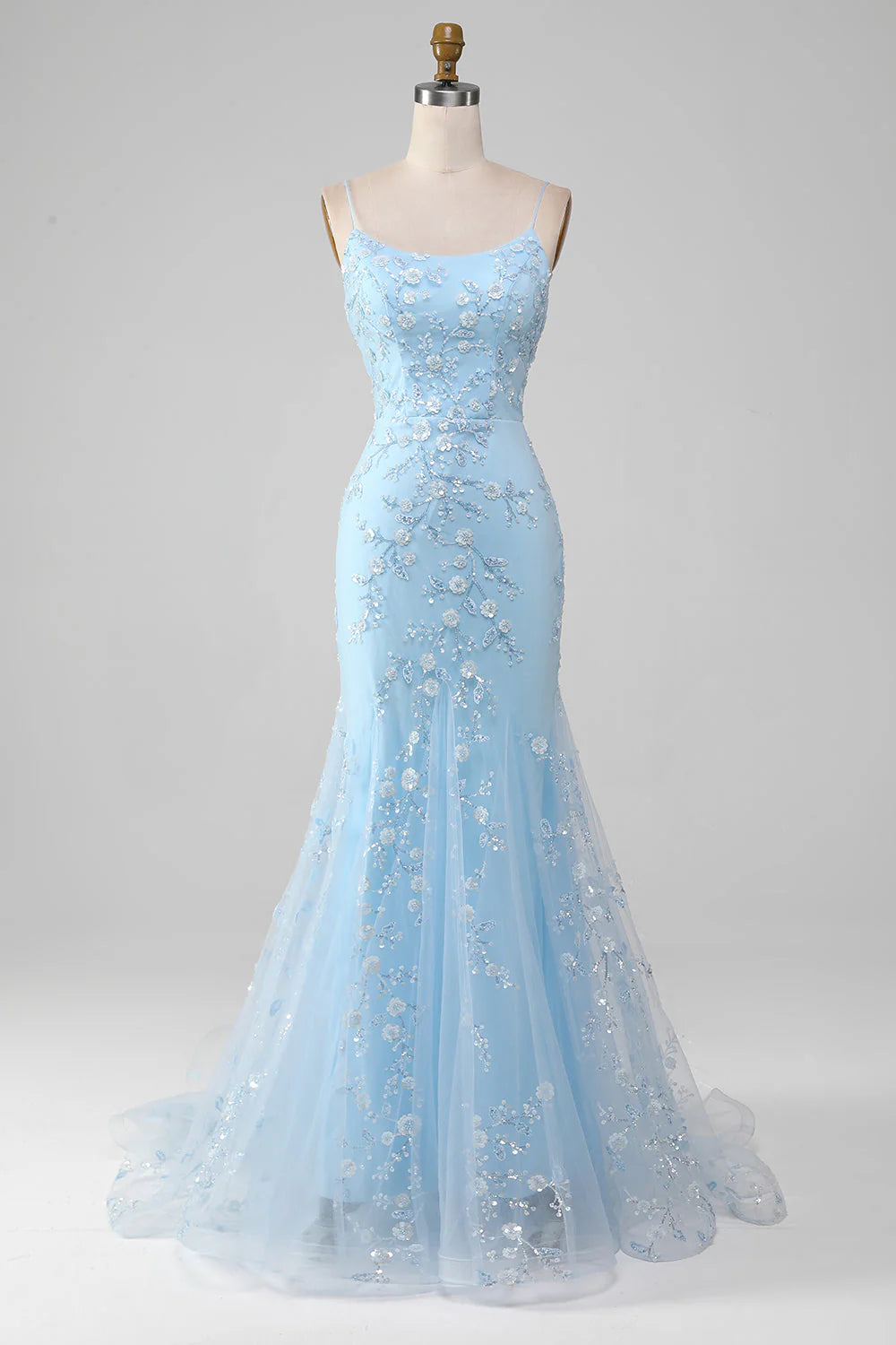 open-back prom dressesAmzcw Sparkly Light Blue Mermaid Beaded Long Prom Dress With Appliques