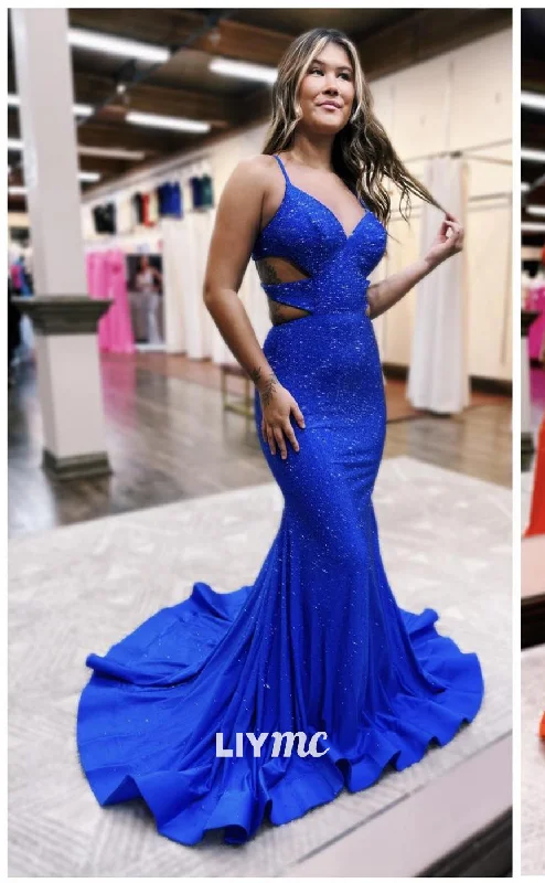 sleeveless prom dressesLP1003 - Spaghetti Strpas Beads Sexy Mermaid Long Formal Prom