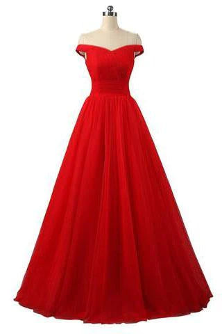 cap sleeve prom dressesElegant A-line Off Shoulder Red Lace-up Floor-Length Simple Prom Dresses