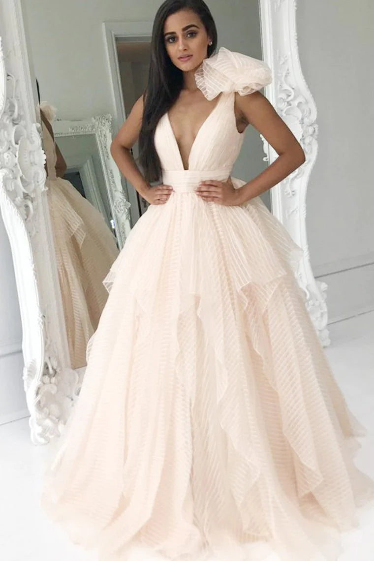 prom dress style guidesElegant Deep V-Neck Pink Ball Gown Princess Prom Dresses Quinceamera Dresses