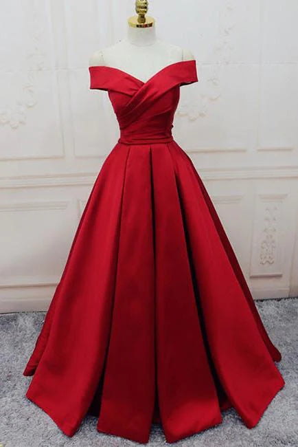 prom dress color trendsGorgeous Red Off Shoulder Sweetheart Sleeveless Long Lace up Satin Prom Dresses